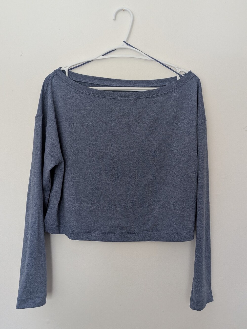 Lululemon Relaxed Boatneck Long Sleeve Shirt Heathered Blue Lightweight Yoga 8 *